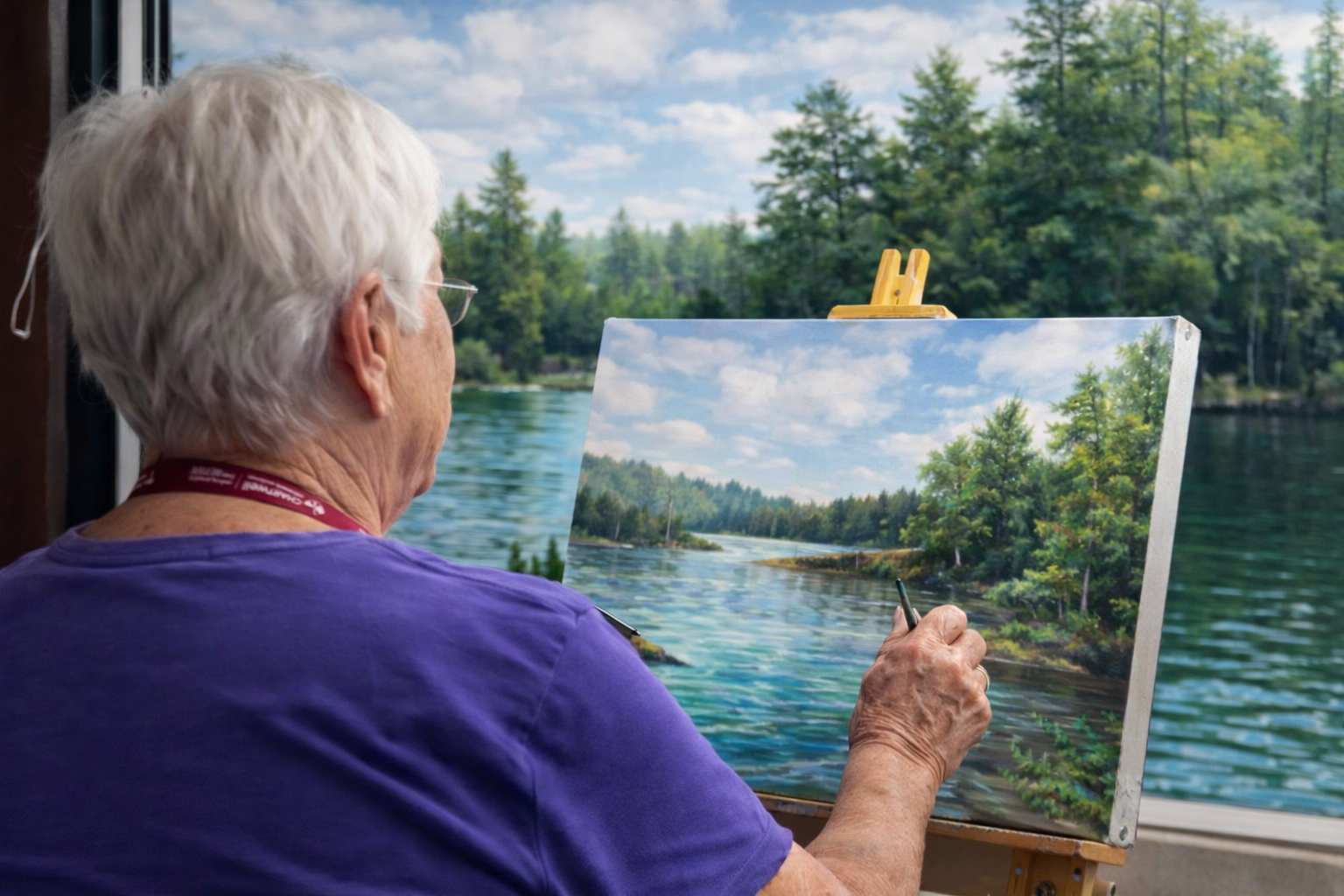 Ruth painting an acrylic landscape